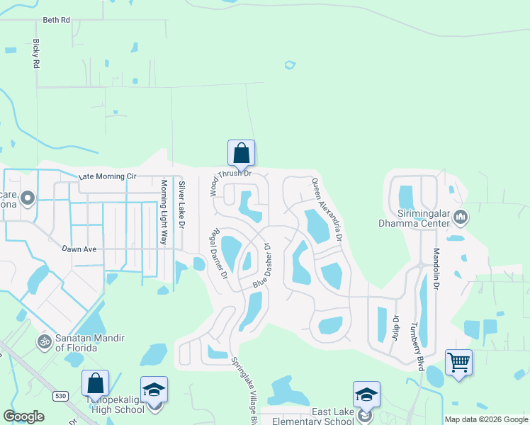 map of restaurants, bars, coffee shops, grocery stores, and more near 3897 Wood Thrush Drive in Kissimmee