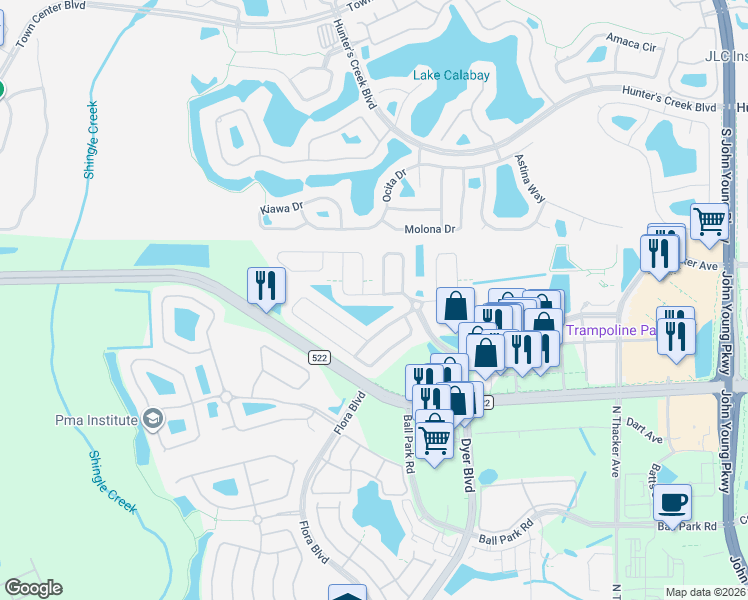 map of restaurants, bars, coffee shops, grocery stores, and more near 2724 Heron's Landing Drive in Kissimmee