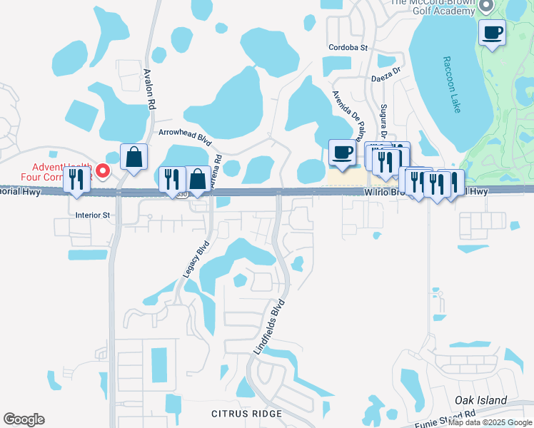 map of restaurants, bars, coffee shops, grocery stores, and more near 3210-3282 Lindfields Blvd in Kissimmee