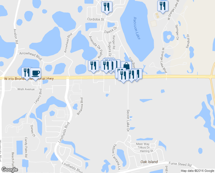 map of restaurants, bars, coffee shops, grocery stores, and more near 8620 West Irlo Bronson Memorial Highway in Kissimmee