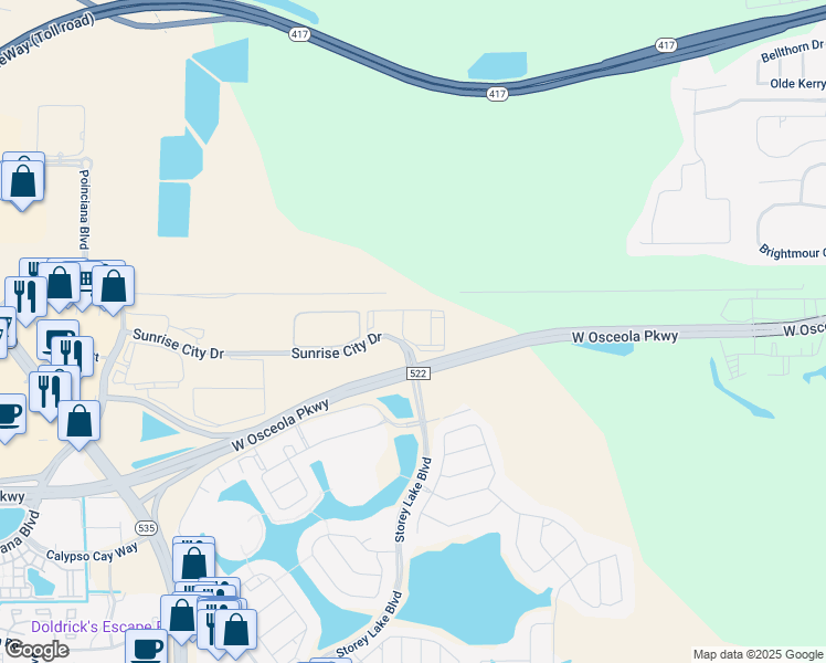 map of restaurants, bars, coffee shops, grocery stores, and more near 4701 Luminous Loop in Kissimmee