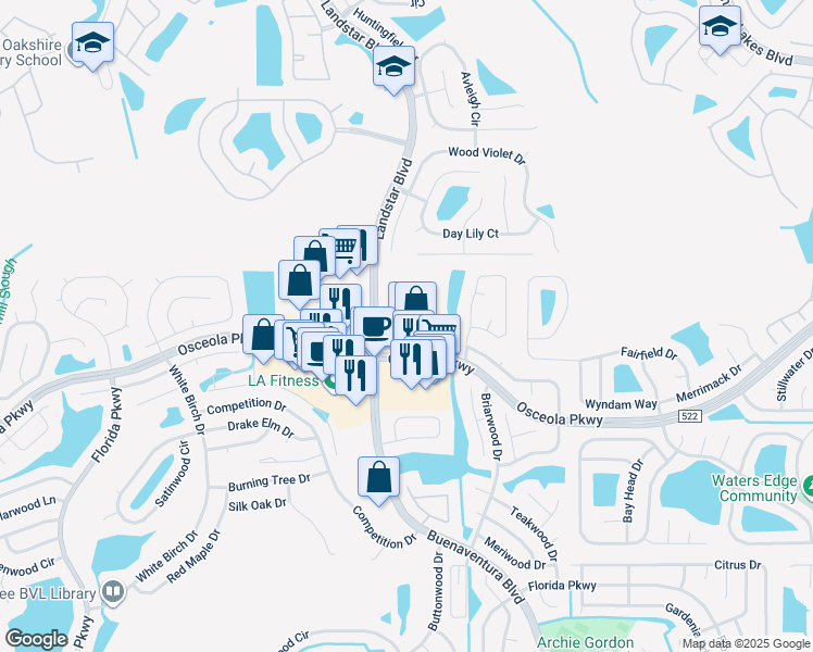 map of restaurants, bars, coffee shops, grocery stores, and more near 2000 Traders Cove in Kissimmee