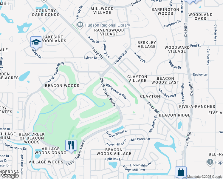 map of restaurants, bars, coffee shops, grocery stores, and more near 13007 Wedgewood Way in Hudson