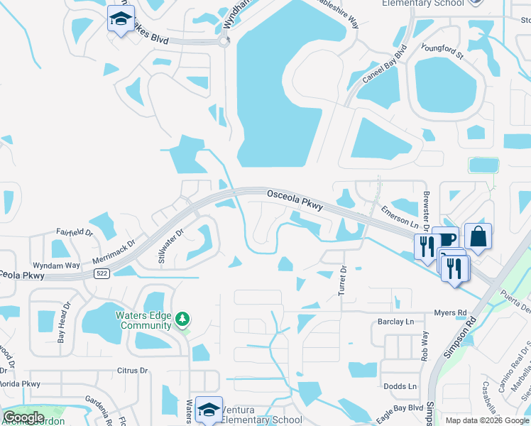 map of restaurants, bars, coffee shops, grocery stores, and more near 3274 Hunters Chase Loop in Kissimmee
