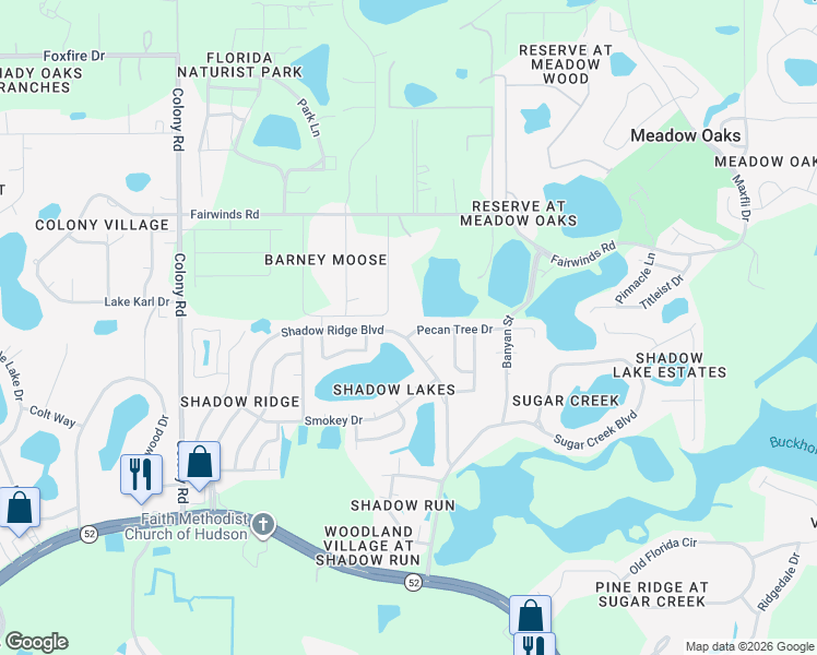 map of restaurants, bars, coffee shops, grocery stores, and more near 12520 Shadow Ridge Boulevard in Hudson