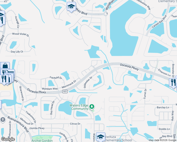 map of restaurants, bars, coffee shops, grocery stores, and more near 3100 Landsend Court in Kissimmee