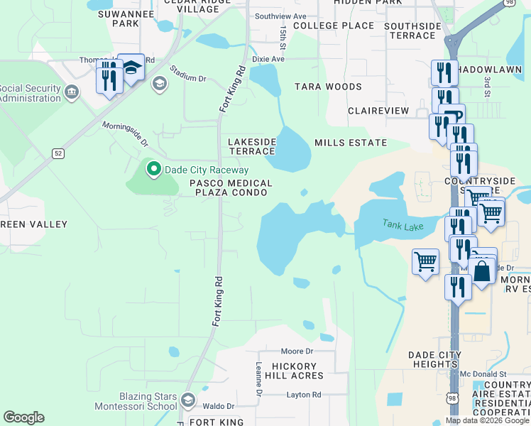map of restaurants, bars, coffee shops, grocery stores, and more near 37214 Hester in Dade City