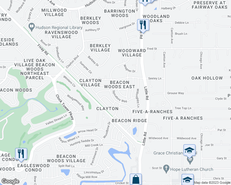 map of restaurants, bars, coffee shops, grocery stores, and more near 13004 Spicebox Way in Hudson