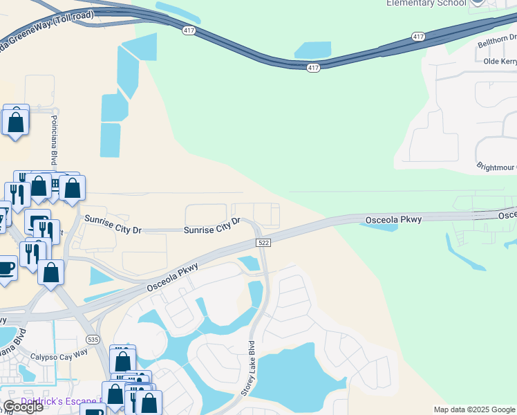 map of restaurants, bars, coffee shops, grocery stores, and more near 4701 Luminous Loop in Kissimmee