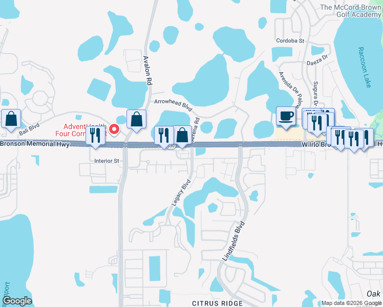 map of restaurants, bars, coffee shops, grocery stores, and more near 8813 Crayson Court in Kissimmee