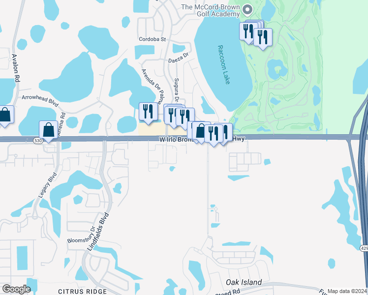 map of restaurants, bars, coffee shops, grocery stores, and more near 8600 West Irlo Bronson Memorial Highway in Kissimmee