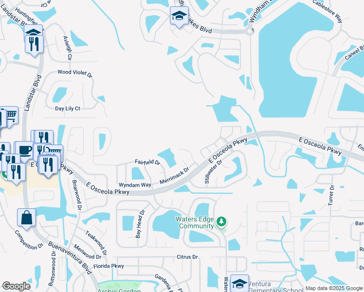 map of restaurants, bars, coffee shops, grocery stores, and more near 3119 Birds Rest Place in Kissimmee