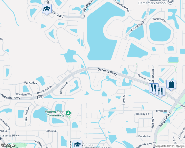 map of restaurants, bars, coffee shops, grocery stores, and more near 2519 Quail Park Terrace in Kissimmee