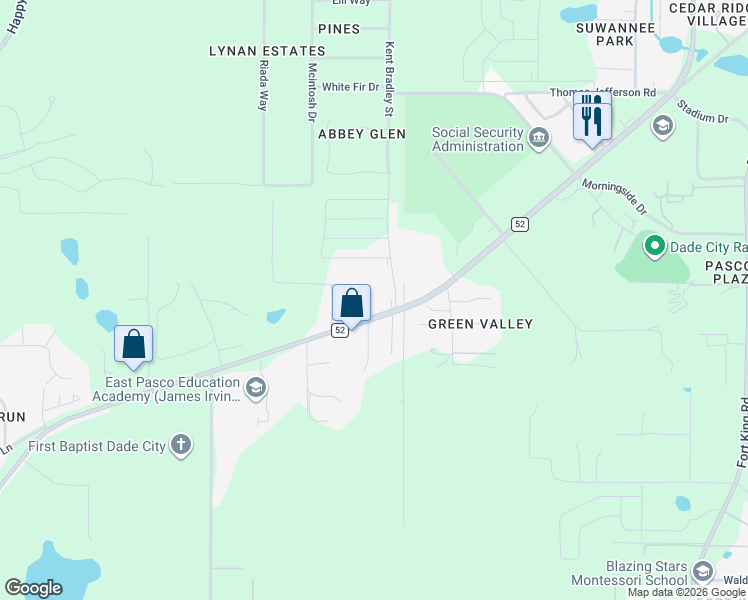 map of restaurants, bars, coffee shops, grocery stores, and more near 36145 Florida 52 in Dade City