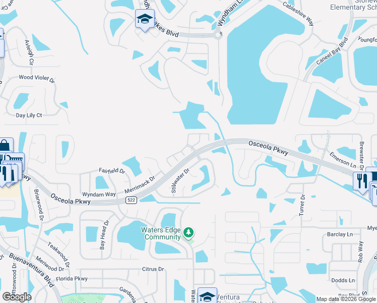map of restaurants, bars, coffee shops, grocery stores, and more near 3200 Cranes Nest Lane in Kissimmee