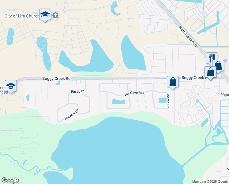 map of restaurants, bars, coffee shops, grocery stores, and more near 4881 Fells Cove Avenue in Kissimmee