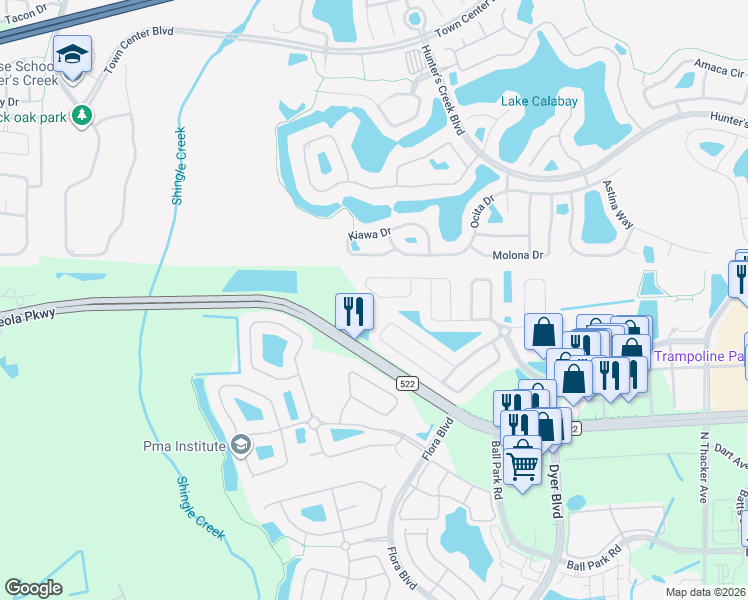 map of restaurants, bars, coffee shops, grocery stores, and more near 3282 Falcon Point Drive in Kissimmee