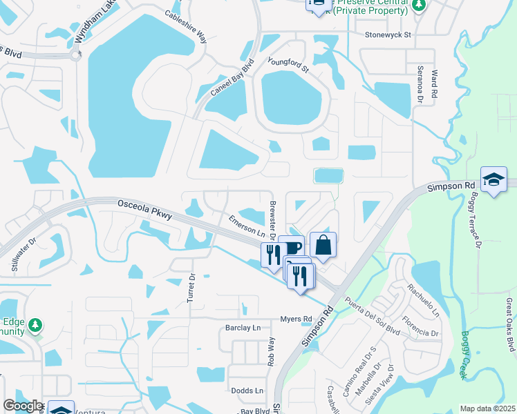 map of restaurants, bars, coffee shops, grocery stores, and more near 3200 Townsend Court in Kissimmee