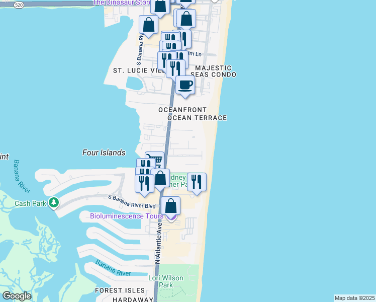 map of restaurants, bars, coffee shops, grocery stores, and more near in Cocoa Beach