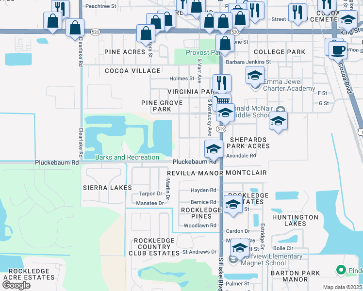 map of restaurants, bars, coffee shops, grocery stores, and more near 914 Georgia Avenue in Rockledge