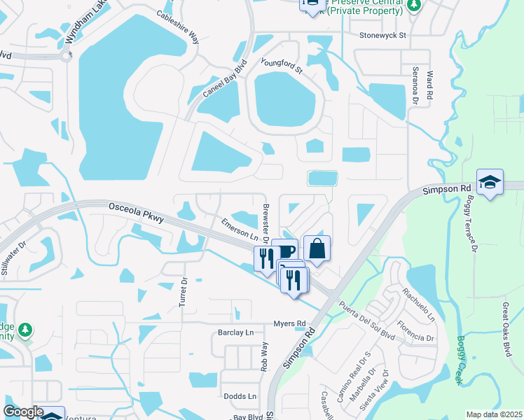 map of restaurants, bars, coffee shops, grocery stores, and more near 3200 Townsend Court in Kissimmee