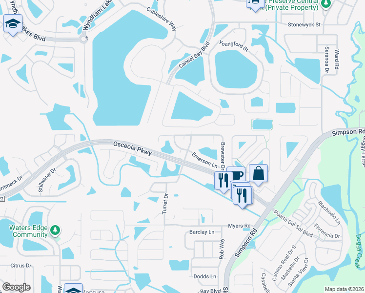 map of restaurants, bars, coffee shops, grocery stores, and more near 2613 Spring Hill Drive in Kissimmee