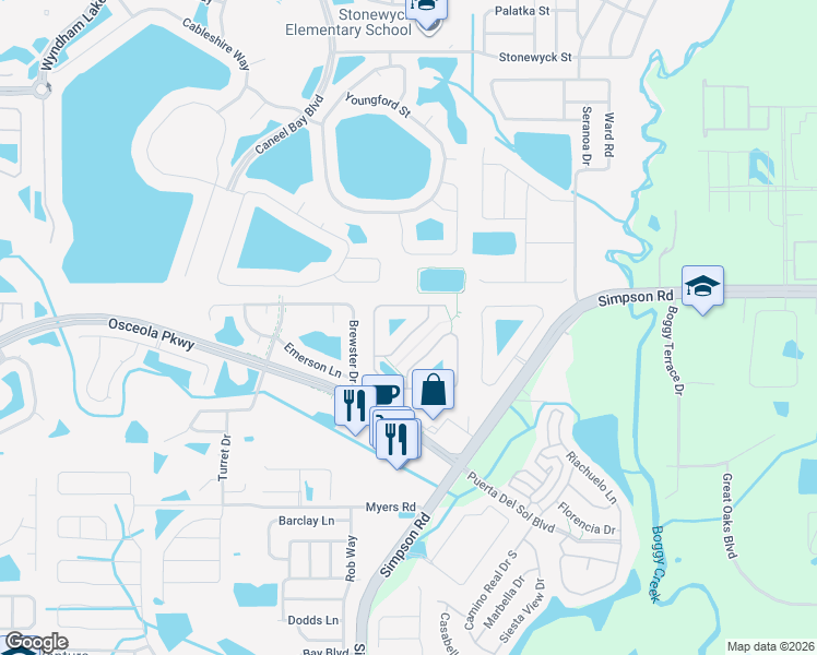 map of restaurants, bars, coffee shops, grocery stores, and more near 2819 Moultrie Creek Drive in Kissimmee