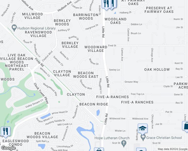 map of restaurants, bars, coffee shops, grocery stores, and more near 13016 Serpentine Drive in Hudson