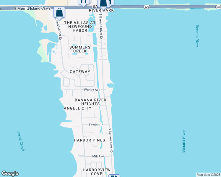 map of restaurants, bars, coffee shops, grocery stores, and more near 550 North Banana River Drive in Merritt Island