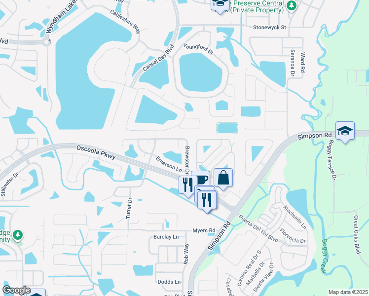 map of restaurants, bars, coffee shops, grocery stores, and more near 3200 Townsend Court in Kissimmee