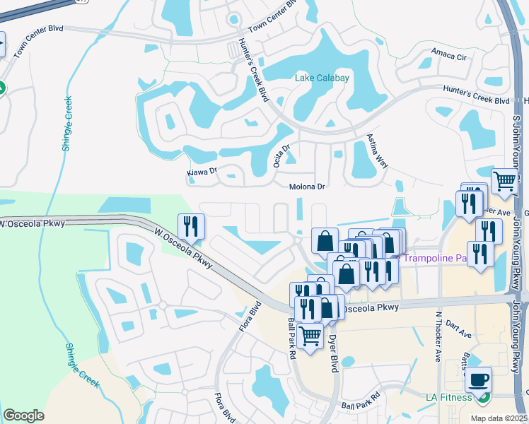 map of restaurants, bars, coffee shops, grocery stores, and more near 3211 Falcon Point Drive in Kissimmee