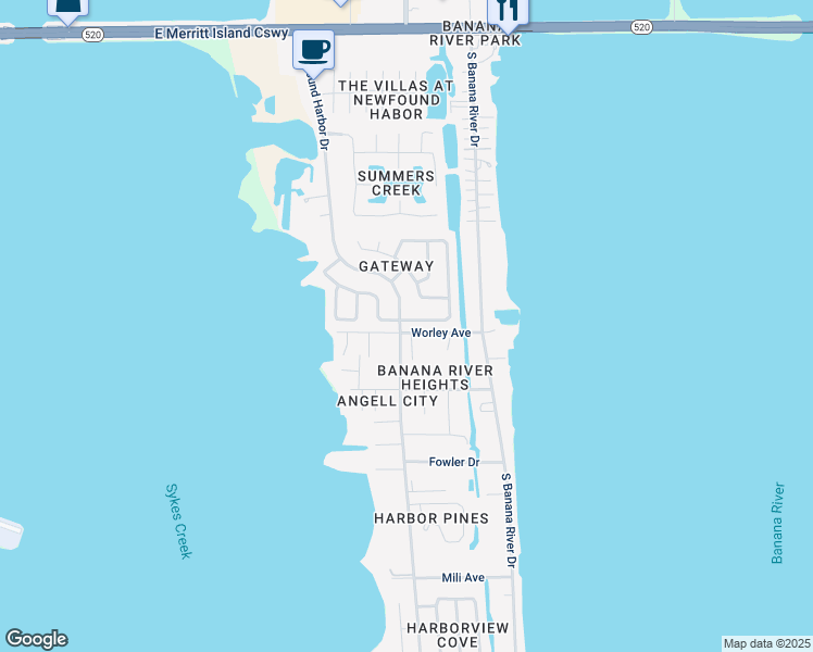 map of restaurants, bars, coffee shops, grocery stores, and more near 1715 South Merrimac Drive in Merritt Island
