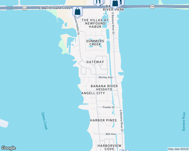 map of restaurants, bars, coffee shops, grocery stores, and more near 595 Gateway Drive in Merritt Island