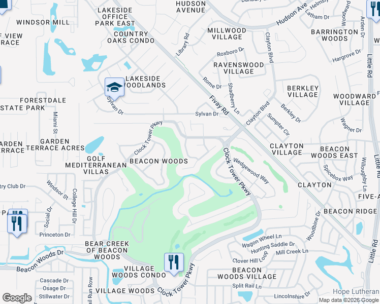 map of restaurants, bars, coffee shops, grocery stores, and more near 13030 Wyndale Drive in Hudson