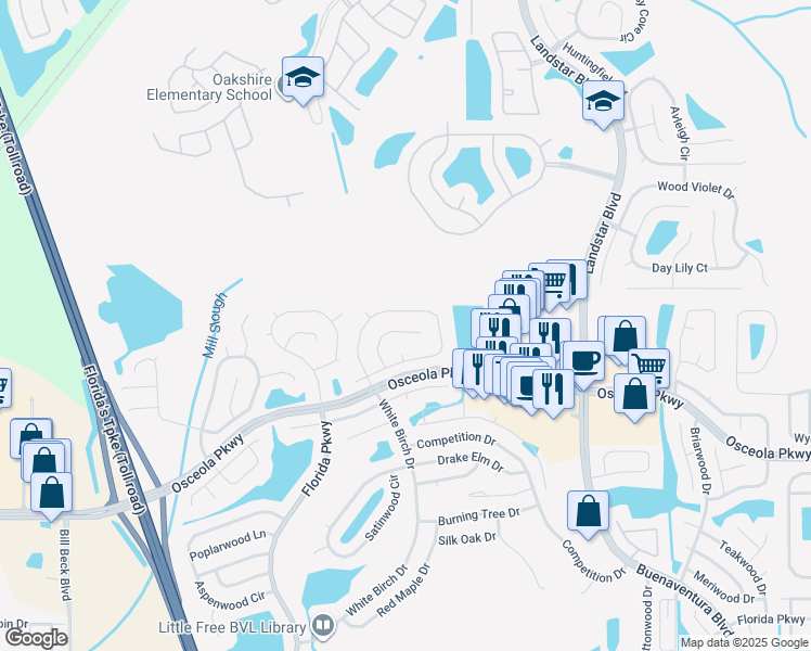 map of restaurants, bars, coffee shops, grocery stores, and more near 326 Oceanside Court in Kissimmee