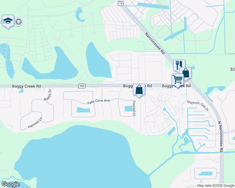 map of restaurants, bars, coffee shops, grocery stores, and more near 3216 Waterbridge Court in Kissimmee