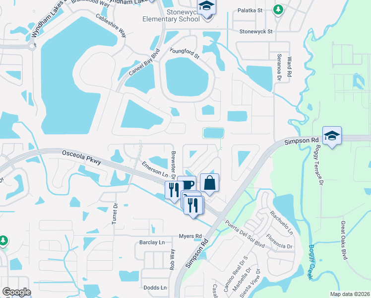 map of restaurants, bars, coffee shops, grocery stores, and more near 3224 Abiaka Drive in Kissimmee