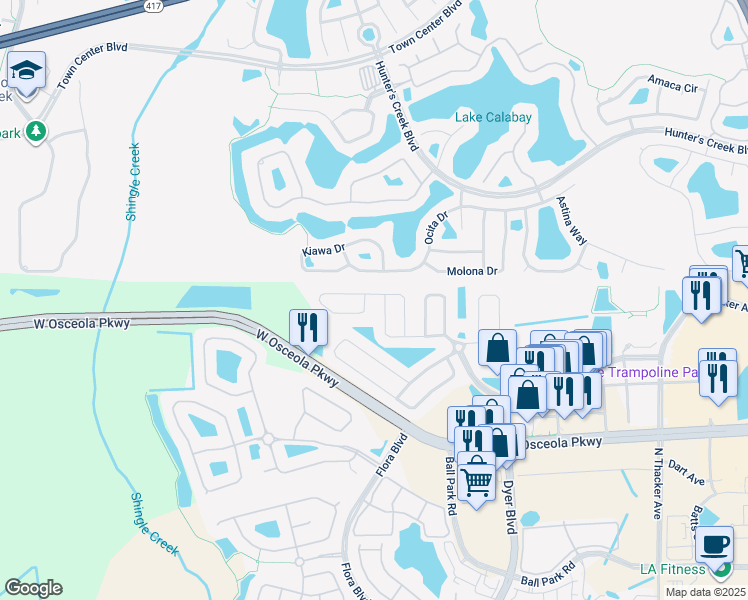 map of restaurants, bars, coffee shops, grocery stores, and more near 2752 Heron's Landing Drive in Kissimmee