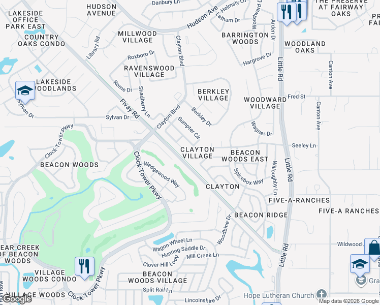 map of restaurants, bars, coffee shops, grocery stores, and more near 13004 Sheridan Drive in Hudson