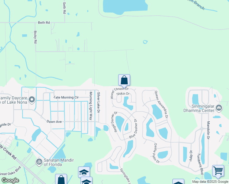 map of restaurants, bars, coffee shops, grocery stores, and more near 3847 Wood Thrush Drive in Kissimmee