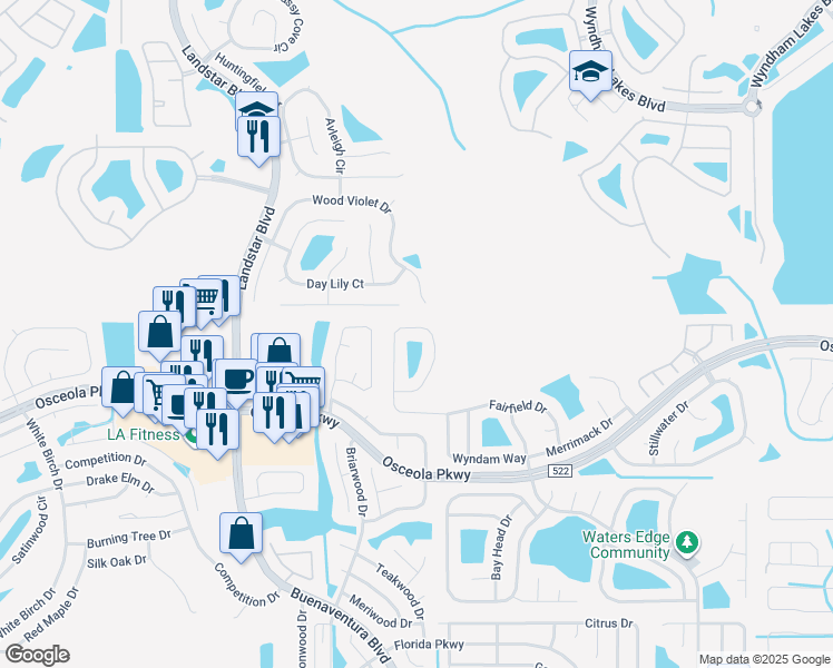 map of restaurants, bars, coffee shops, grocery stores, and more near 3255 Fairfield Drive in Kissimmee