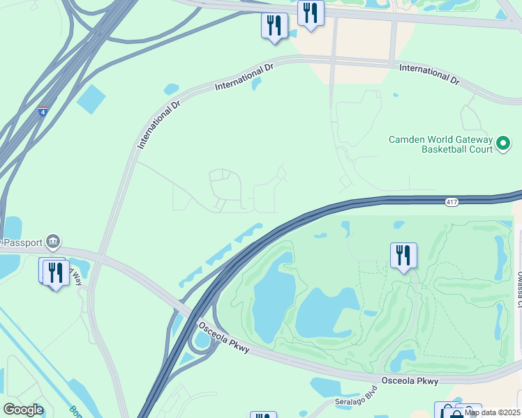 map of restaurants, bars, coffee shops, grocery stores, and more near 9000 Avenue Pointe Circle in Orlando