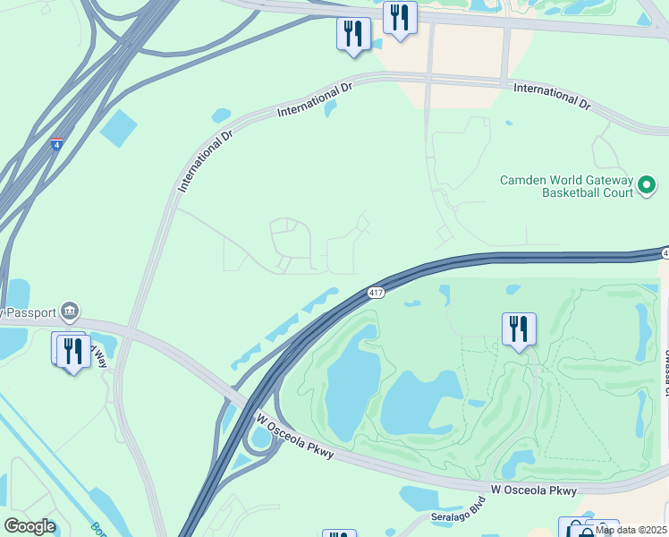 map of restaurants, bars, coffee shops, grocery stores, and more near 9000 Avenue Pointe Circle in Orlando