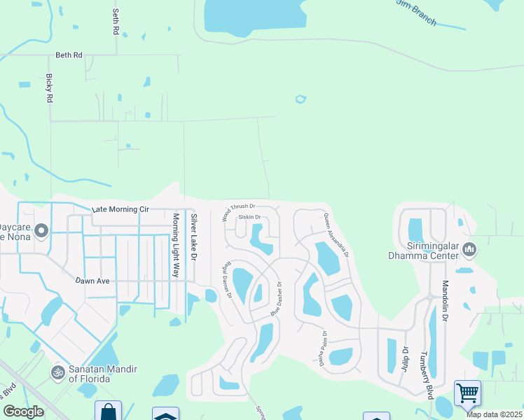 map of restaurants, bars, coffee shops, grocery stores, and more near 3867 Wood Thrush Drive in Kissimmee