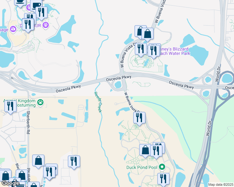 map of restaurants, bars, coffee shops, grocery stores, and more near 1601 West Buena Vista Drive in Orlando