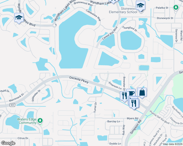 map of restaurants, bars, coffee shops, grocery stores, and more near 2600 Walden Court in Kissimmee