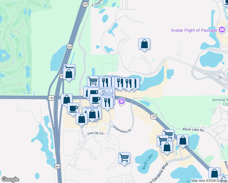 map of restaurants, bars, coffee shops, grocery stores, and more near 7973 West Irlo Bronson Memorial Highway in Kissimmee