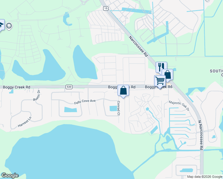 map of restaurants, bars, coffee shops, grocery stores, and more near 3143 Conrad Court in Kissimmee