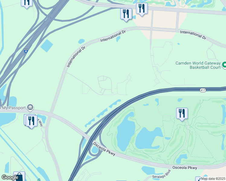 map of restaurants, bars, coffee shops, grocery stores, and more near 8849 Villa View Circle in Orlando
