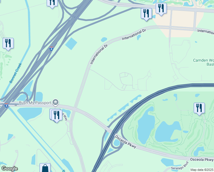 map of restaurants, bars, coffee shops, grocery stores, and more near 14545 Damai Lane in Orlando